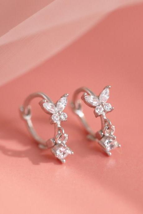 Silver Color Butterfly Zircon Earrings Women Luxury Fashion Gorgeous Classic Handmade Jewelry