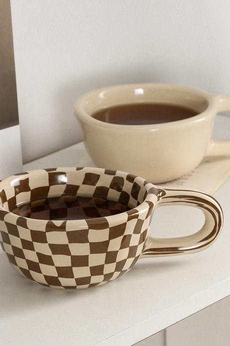 Ceramic Mug Irregular Chessboard Checkered Coffee Mug Milk Mugs Water Cup Drink Cup Juice Cups Household Tea Set