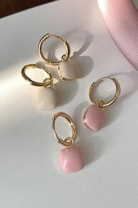 Sweet And Cute Korean Fashion Pink Square Pendant Women&amp;amp;#039;s Earrings Minimalist Jewelry