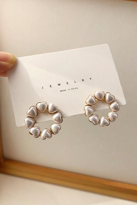 Sweet Round Heart Stud Earrings Girl Women Japan Korea Pearl Small Earrings
