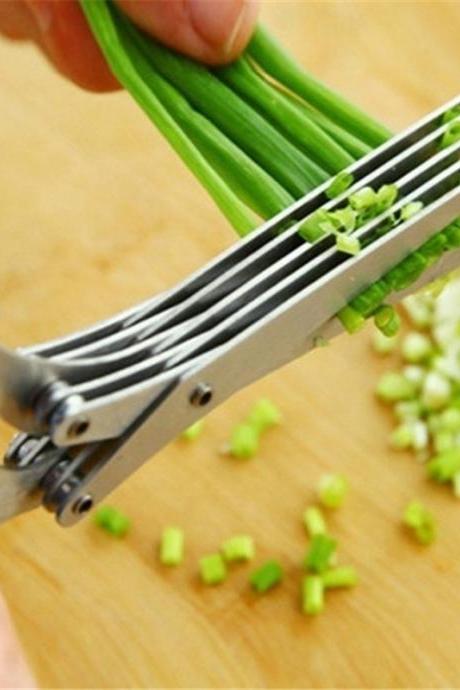 Multi-functional Stainless Steel Kitchen Knives Multi-layers Scissors Sushi Shredded Scallion Cut Herb Spices Scissors