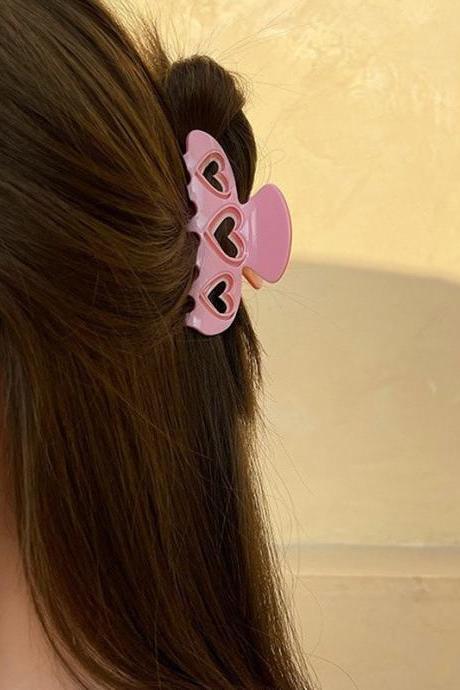 Sweet Cute Pink Hollow Heart Hair Claw For Women