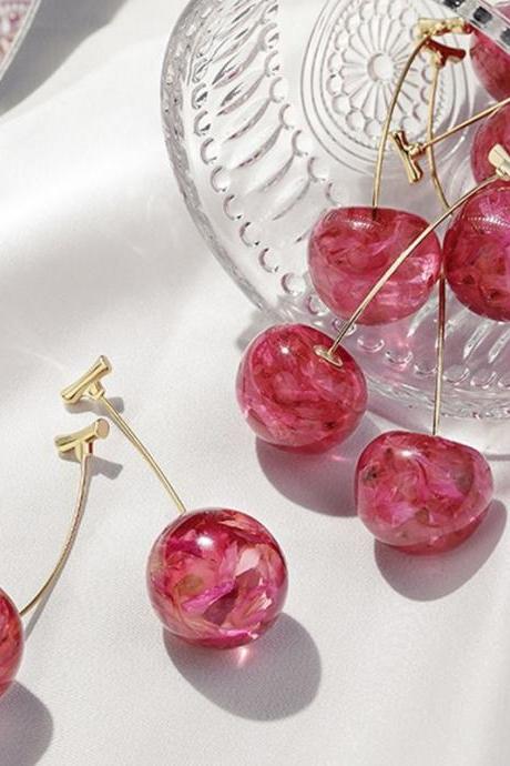 Cherry Fruit Drop Earrings Petal Cherry Earring Red Purple Cherry Earrings For Women