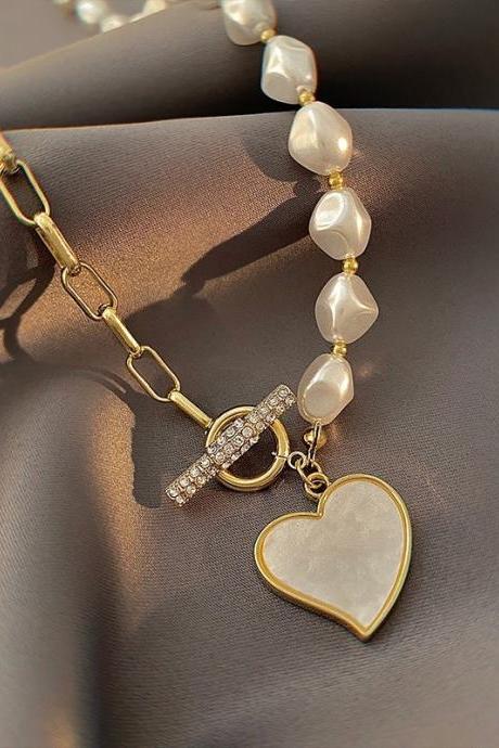 Pearl Hollow Chain Clasp Necklace For Women Heart Pendant Women&amp;amp;amp;#039;s Necklace