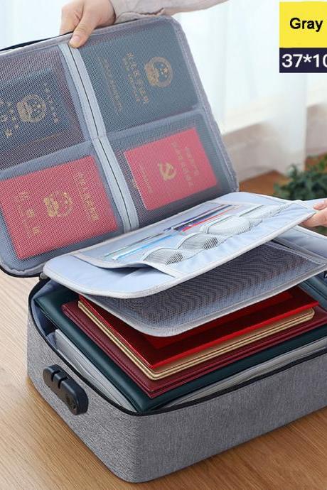 Multi-layer Large-capacity Waterproof Business Travel Document Passport Document Bill Storage Bag Box with Lock Briefcase