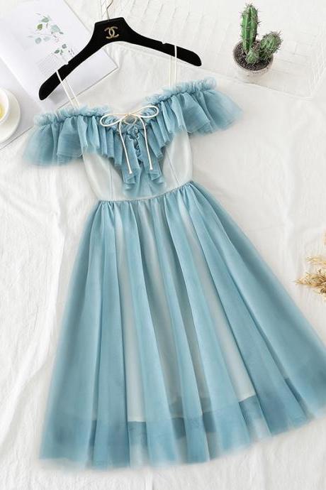 Cute Dress, Spaghetti Strap Dress,blue Fairy Casual Dress