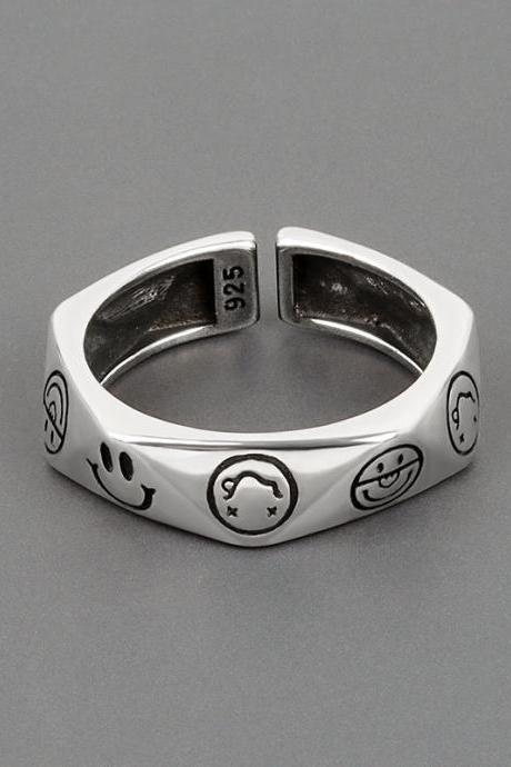 fashion Smiling Face Geometry Thai Silver Color Womens Ring
