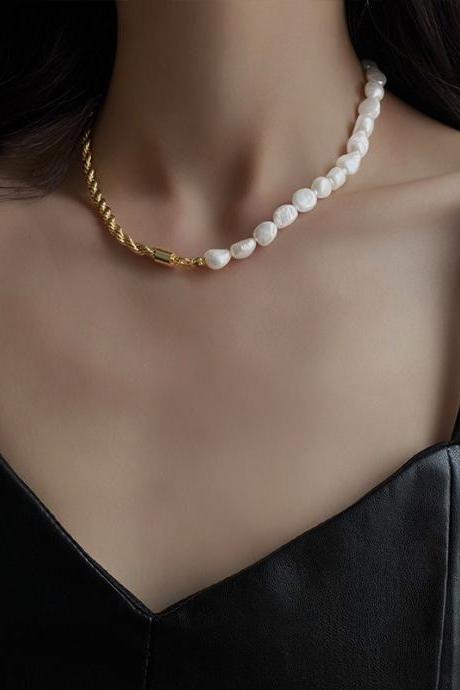 Elegant Pearl Stitching Chain Necklace 