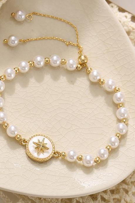 Charm Gold Color Star Immitation Pearl Beads Bracelet For Women Girls Adjustable Teens Decor Bracelets