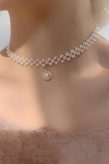 Pearl Woven Choker Necklace Ins popular Clavicle Chain