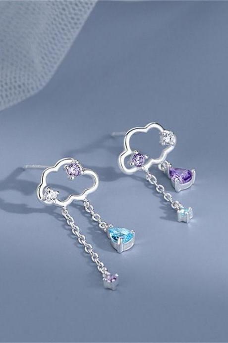 Cloud Rain Earrings for Women Crystal Zircon Long Chain Tassel Earring