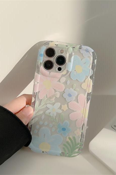 Cute Korean Full Screen Flowers Floral Transparent Phone Case For Iphone 14 13 12 11 Pro Max