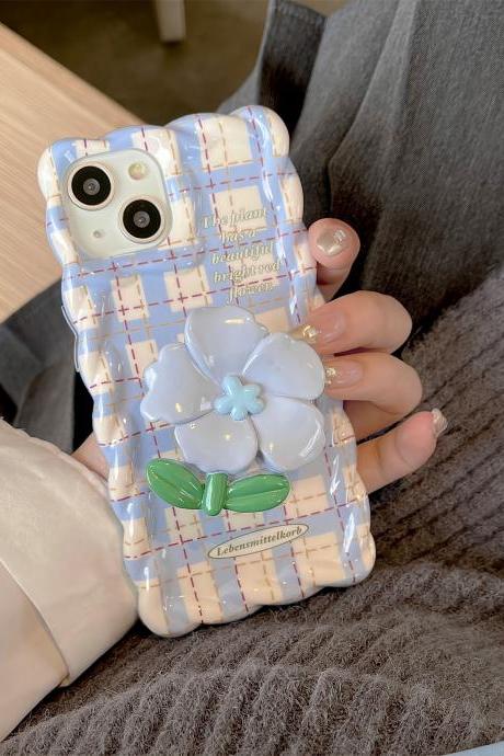 Cute Korean Flower Floral Bracket Lattice Woven Frame Phone Case For Iphone 14 13 12 11 Pro Max