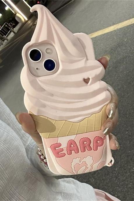 Korean Cute 3d Ice Cream Cone Silicone Protective Case For Iphone 14 13 12 Pro Max