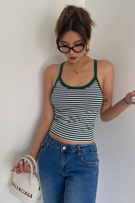 Striped Hot Girl Little Camisole Tank Top, Slim-fit Boob Short Sleeveless Top