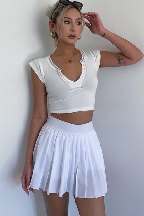 Hot Sales, Summer Sexy Spice Fashion V-neck T-shirt, High Cropped Short Vest, The Shirt Crop Small Shirt