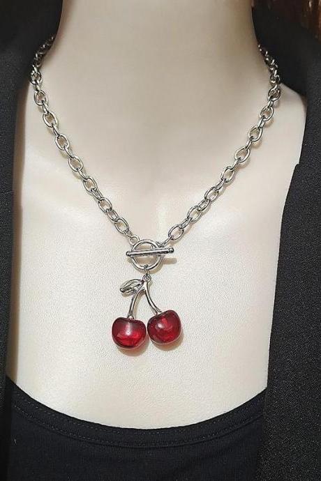 Stainless Steel Jewelry Cute Cherry Necklace Simple Clavicle Chain Statement Necklace Gift
