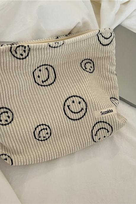 Japanese Style Corduroy Cosmetic Bag Women Handbags Purses Smile&amp;amp;dots Makeup Organizer Storage Makeup Bag Girls Pencil Case Bags