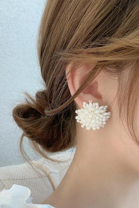 Fashion Fireworks Pearl Stud Earrings Female Design Korean Elegant Korean Jewelry Trendy Flower Jewelry