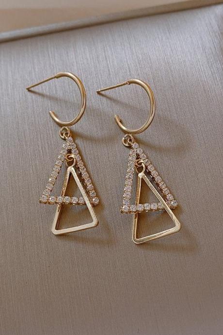 Korean Geometric Triangle Temperament Drop Earrings Contracted Fashion Double Metal Women Jewelry Girl&amp;#039;s Earrings