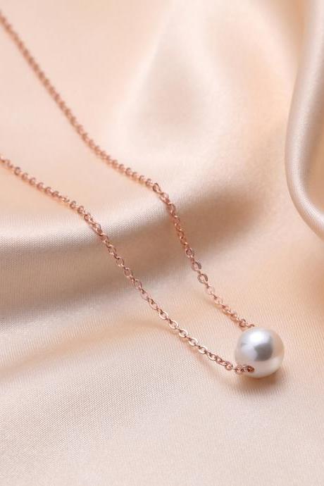 Stainless Steel Necklace Pearl Pendnat Necklace For Women Simple Rose Gold Color Choker O Chain Snake Chain