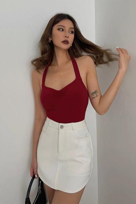 Square Neck Tank Top, Sexy, Crop, Sleeveless Slim-fit Top