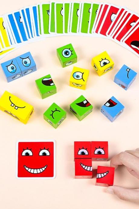 Face Changing Building Blocks Cartoon Cube Board Game Wooden Puzzle Montessori Anxiety Stress Relief Toys