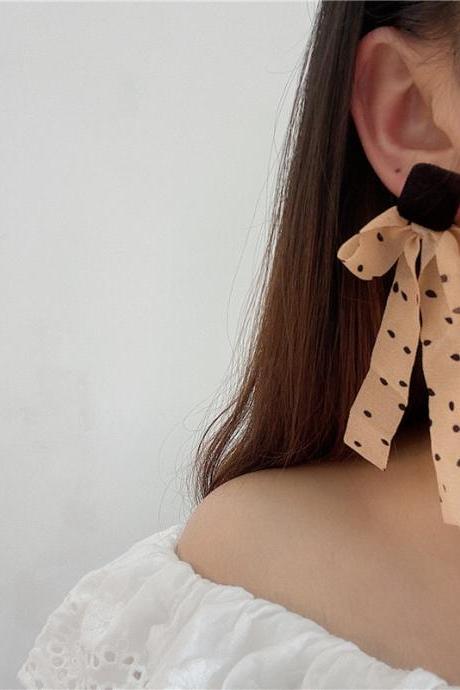 Korean Polka Dot Bow Pendant Drop Dangle Earrings For Women