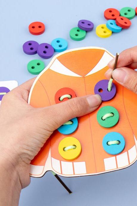 Children&amp;#039;s Fun Montessori Learn Basic Life Skills Teaching Aids Clothes Threading Button Sewing Board Game