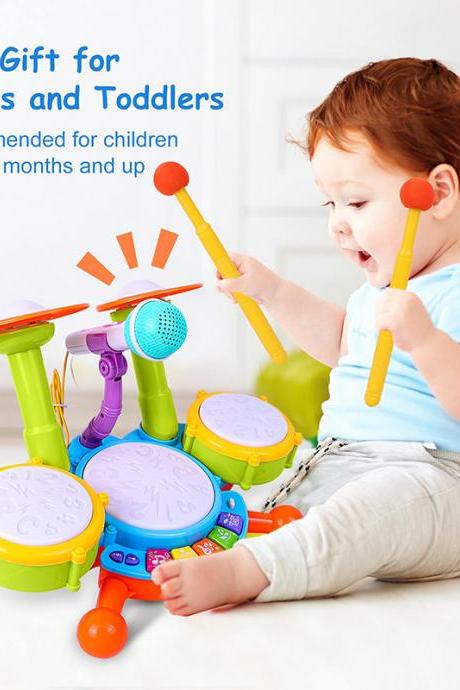 Kids Drum Set Toddlers 1-3 Musical Baby Educational Instruments Toys For Toddlers Girl Microphone Learning Activities