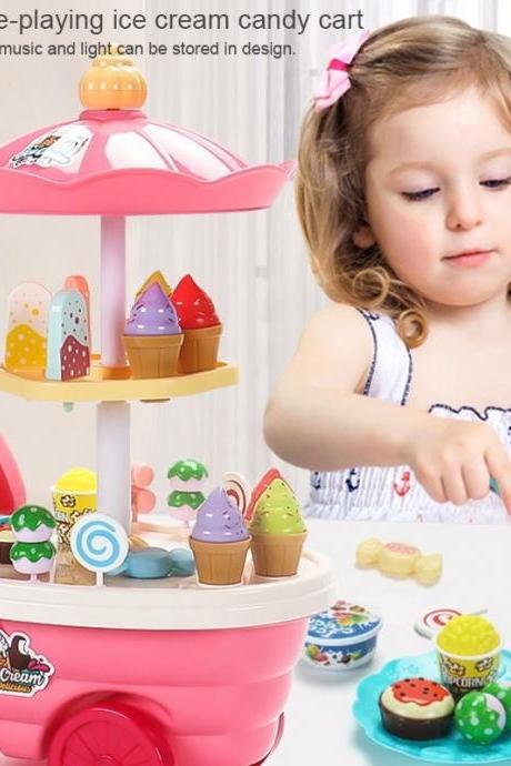 Children&amp;#039;s Girls Play Every House Ice Cream Candy Ice Cream Truck, Puzzle Simulation Cart Kitchen Toy Set