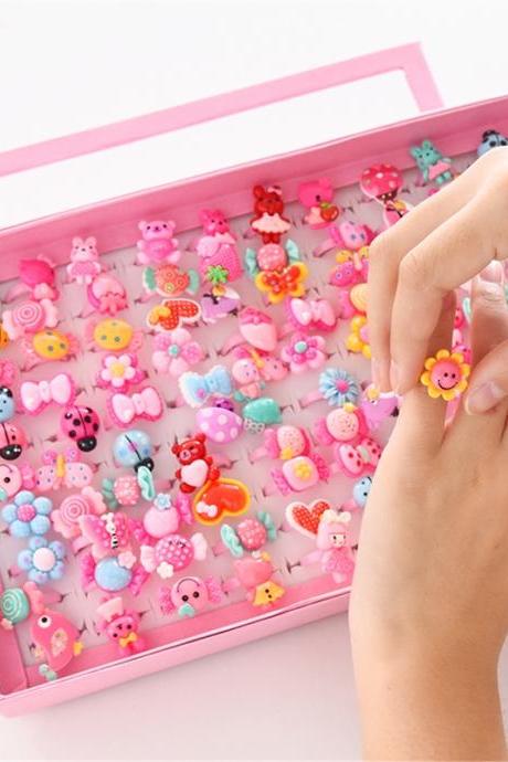 10pcs/lot Children&amp;#039;s Cartoon Rings Candy Flower Animal Bow Shape Ring Set Mix Finger Jewellery Rings Kid Girls Toys