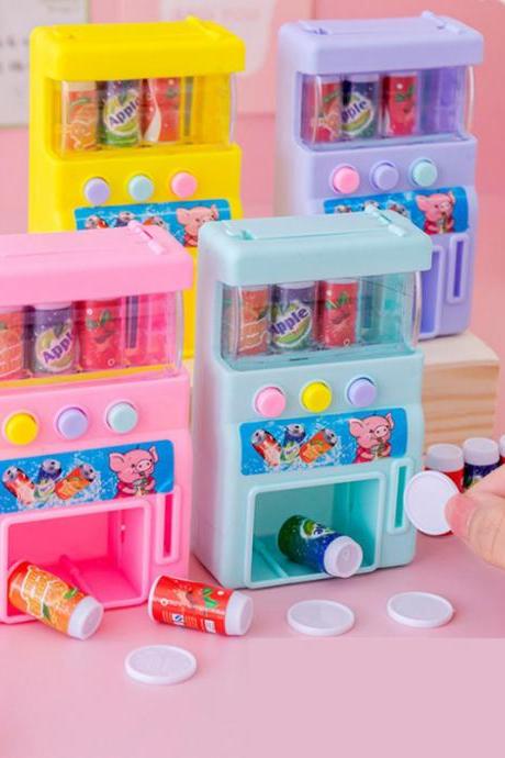 Kids Simulation Self-service Vending Machine With Mini Coins Drinks Play Toys