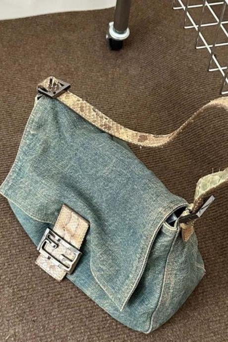 Denim Handbags For Women Korean Fashion Shoulder Bag High Capacity Underarm Bag For Women
