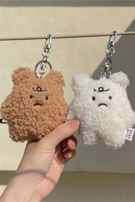 Cartoon Soft Animal Bear Doll Keychain Brown White Car Bag Accessories Cute Plush Men Women Couple Keyring Lover Pendant Lanyard