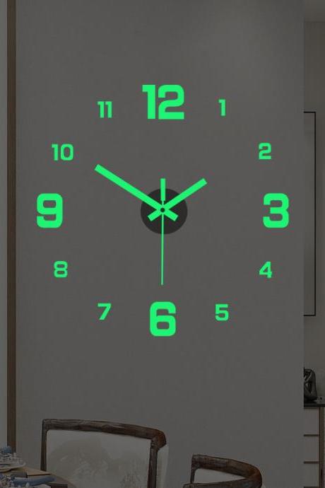 Wall Clock Simple Luminous Digital Clock European Style Diy Silent Wall Clock Study Living Room Punch- Wall Sticker Clock