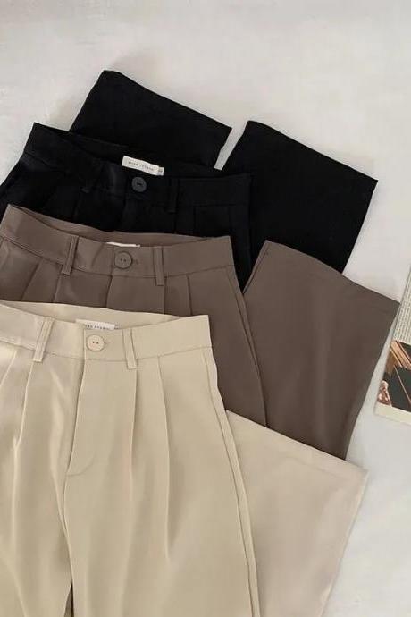 High Waist Women Suit Pants Fall Straight Office Ladies Korean Fashion Trousers Casual Button Loose Female Black Pants