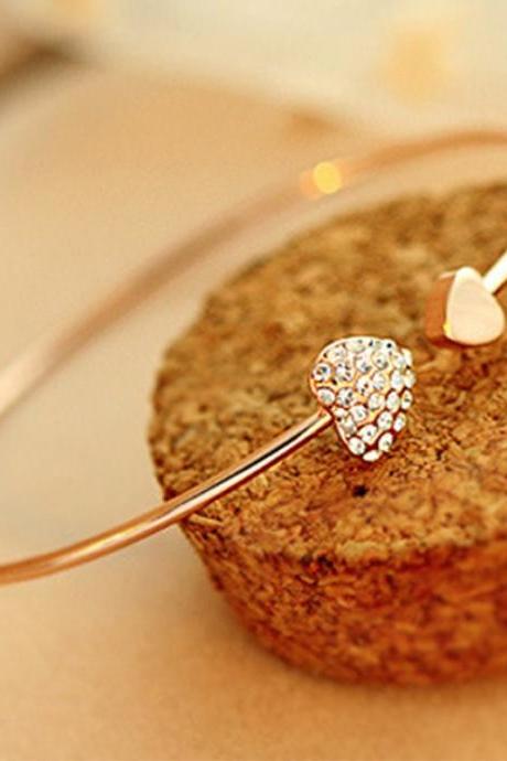 Fashion Love Crystal Double Heart Cuff Bracelet & Bangles For Women Lady Jewelry Charm Open Bracelet
