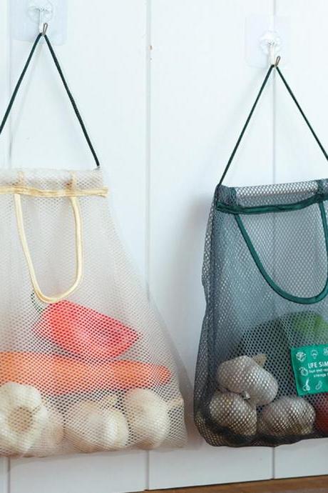 Storage Pouch Moistureproof Mesh Bag Ventilative Polyester Hanging Large Capacity Wall-mountable Fruit Vegetable for Daily Life