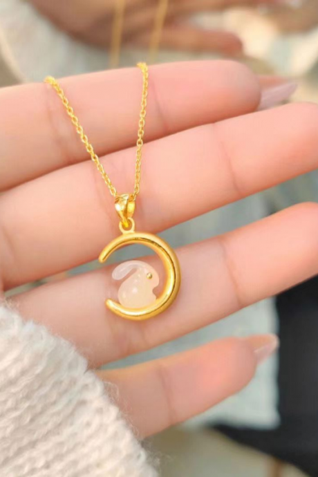 European And American Fashion Personality Moon Rabbit Pendant Necklace Women Light Luxury Simple Tassel Necklace Jewelry Gift
