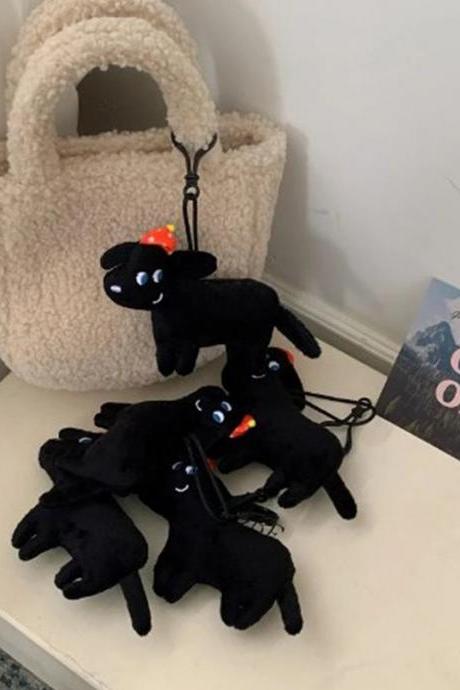 Cartoon Plush Black Dog Keychain Cute Dolls Keyring Creative Puppy Backpack Pendant For Girl Birthday Gift