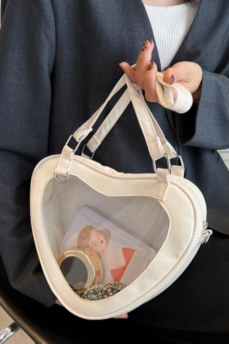 New Women Transparent Shoulder Bag Love Heart Shaped PVC Clear Lady Underarm Casual Daily Travel Handbag Totes Purse