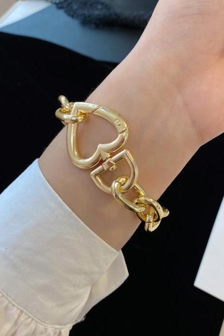 Fashion Gold Color Bracelets For Women Bijoux Long Heart Pendants Bracelets &amp;amp; Bangles Geometric Vintage Jewelry