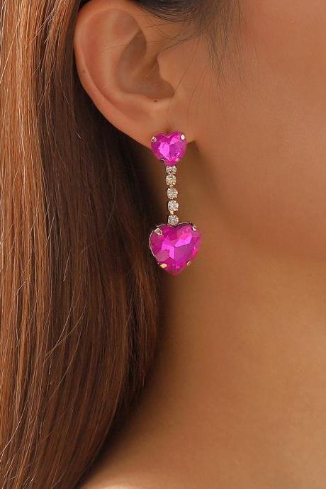 Romantic Crystal Heart Drop Earrings For Women Girls Luxury Party Wedding Dangle Earrings Fashion Jewelry Valentines Gift