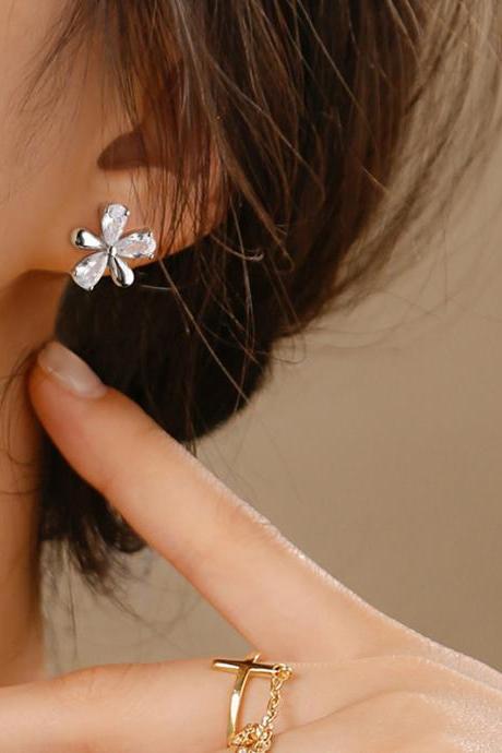 925 Sterling Silver Piercing Crystal Flower Charm Hoop Earrings For Women Party Wedding Gift