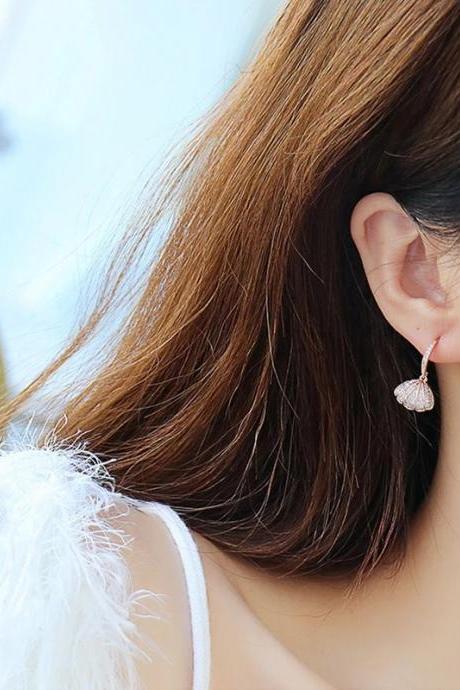 S925 Silver Fashion Crystal Geometry Dangle Earrings Personality Shell Pearl Earrings Drop Earrings Women&amp;amp;amp;#039;s Jewelry Gift