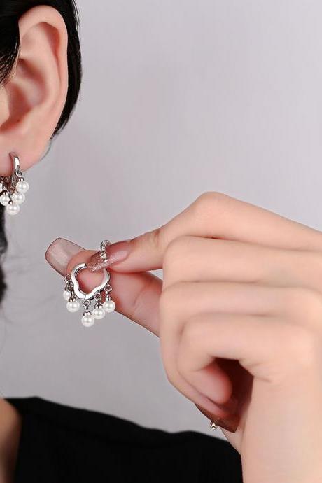 925 Sterling Silver Tassel Pearl Ring Earrings For Women Luxury Jewelry Accessories