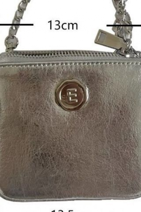 Korean Ins Fashion Mini Shoulder Bags Pu Black Silver Zipper Cross Body Bag For Women Lipstick Id Credit Card Money Storage Bags