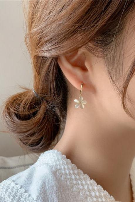 Korean Elegant Cute Opal Flower Hoop Earrings For Women Girls Fashion