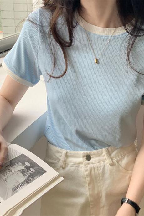 Summer Korean Fashion Y2k T-shirt Woman O-neck Skinny Tee Shirt Femme Sexy Patchwork Casual Tshirt Clothes Women Tops Black